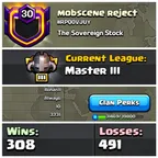 LvL: 30 🔥Mobscene Reject🔥 Premium Clan !! Cwl: Master 3 !! Clan Capital 10 Full Max !! Warlog 308 Win 491 Loss !! 