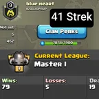 41 Win streak -- Clan Name:- Blue Heart -- Level 9 Near 10 -- Master 1 League -- 16:1 War League -- capital hall 5 -- wi
