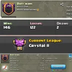 Daily Wars [] Level 20 [] Capital 10 [] Posative War Log [] Win 146 [] Lost 122 [] League-Crystal 2 [] Best-Deal
