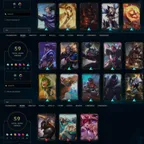 EUNE - Unranked - 59 Skin - Level 106 - OE 1600 - BE 11.5k - RP25 - Champion 94 - 4Shards - 1 Chest - Code1402