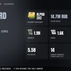 Standard | EU | LVL 24 | Alpha 2x2 | PvE LVL 20 | 1352h | Stash 14.7M RUB | 1.1M RUB + 1.6K EUR + 5.6K USD