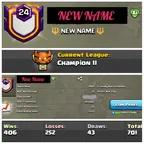 [LIMITED DEAL] LEVEL 24 NAME CHANGE CLAN - CHAMPION 2 - CC MAX - 406 WAR WON - AVAILABLE - INSTANT 