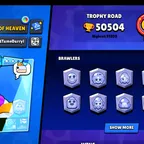 50K+ TROPHIES  82/104 BRAWLERS UNLOCKED  11700+ COINS  450+ GEMS  10 MAX BRAWLERS  04 HYPERCHARGED  100+ SKINS AVAILABLE