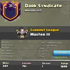 Clan Level 31 -- Clan Name-  Dark Syndicate  -- Master 3 League -- Capital hall 10 Max -- Win 347 and loss 751 -- Good n