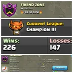 Champion League [] Level 12 [] FRIEND ZONE [] War Log WoW [] Win 226 [] Lost Only 147 [] BEST-DEAL
