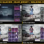 M416 Glacier Lv3 | Light Blue Jersey | Walking Dead Shirts | RE2 + Fool Frames | Racer Top Red | Full Access