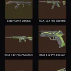 AP - LVL 29 - Unranked - 1 Knife - 6 Skins (15,525 VP) Elderflame Vandal, RGX 11z Pro Phantom, RGX 11z Pro Operator, RG