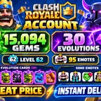 Best PRICE🔥 15K GEMS | 30 Evo | | 95 Emotes | KT 16